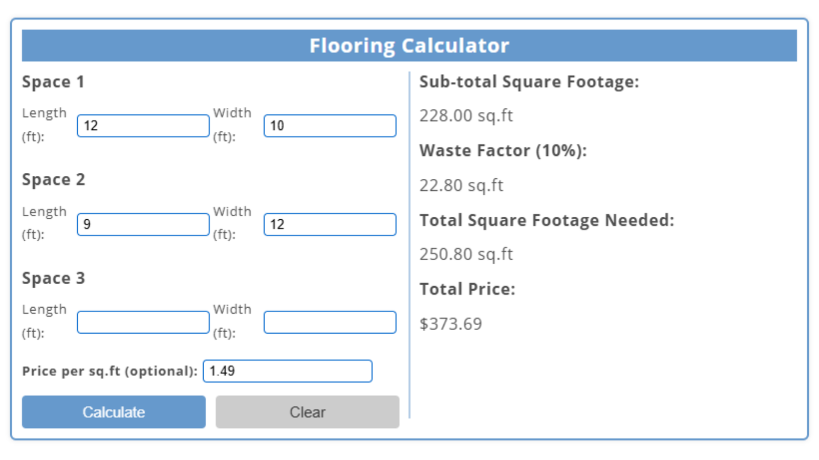 Flooring Calculator Example